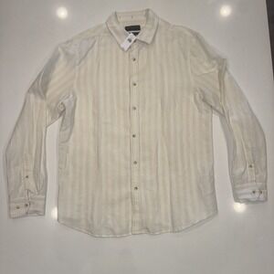 Banana Republic Linen Mens Large Untucked Fit Button Up Stripes‎ New W/ Tags